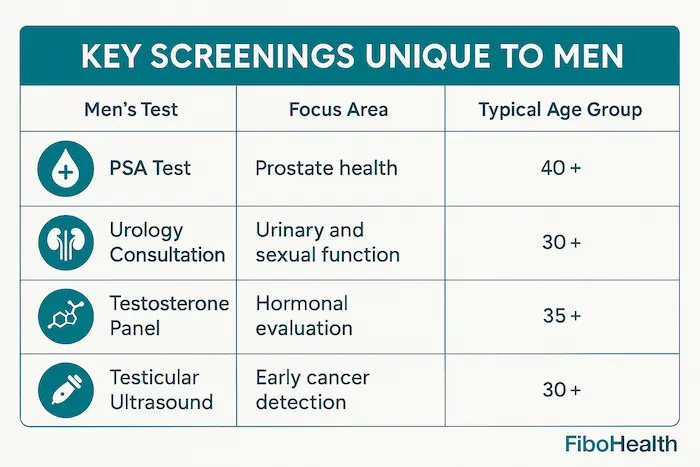 Key Screenings Unique to Men