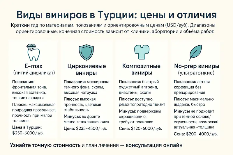 Виды Виниров В Турции: Цены И Отличия